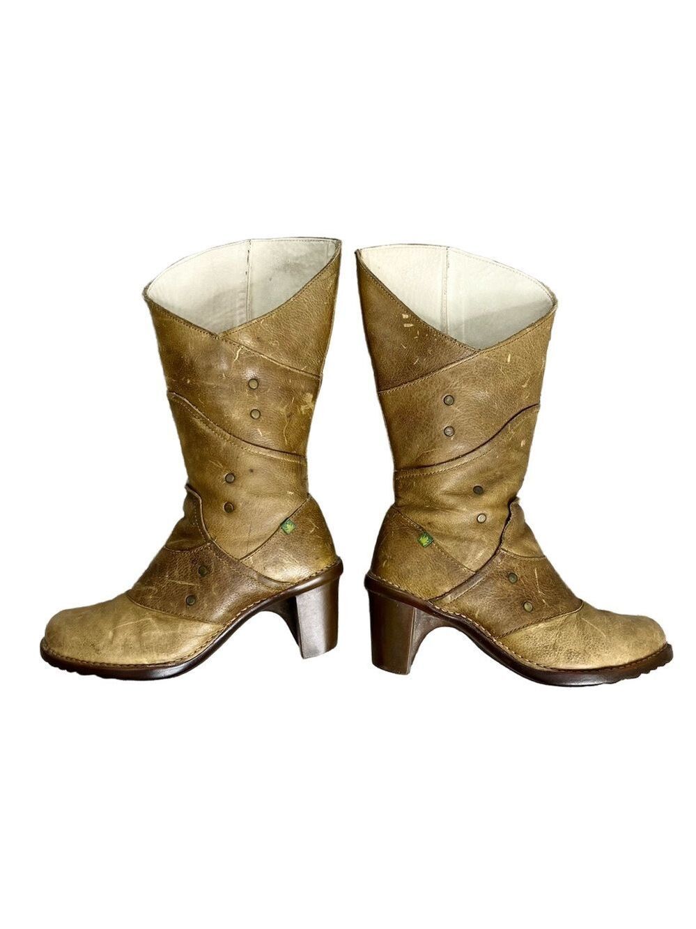 El Naturalista Spain distressed tan leather patchwork studded heeled boho boots - Picture 4 of 16